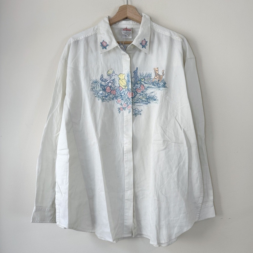 Vintage 90's Disney Store Winnie the Pooh Embroidered Cream White Shirt NWT